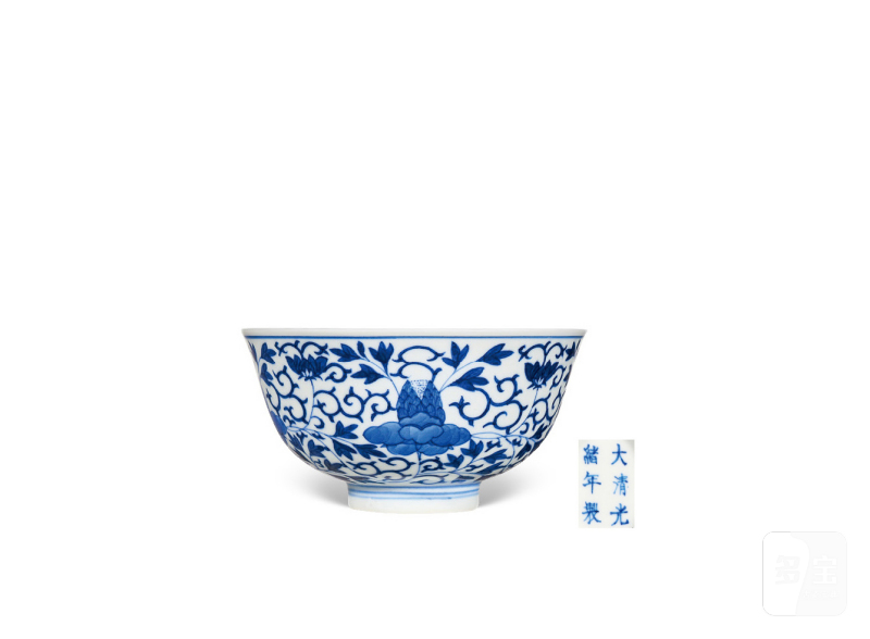 清光绪  青花缠枝花卉纹碗 - 图1